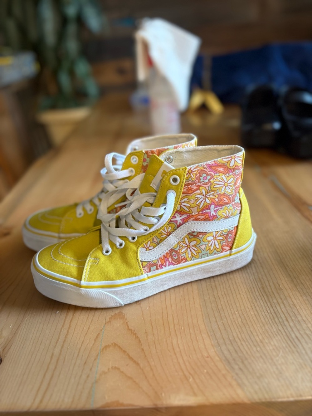 Vans womens Yellow Floral High-Top Sneakers
